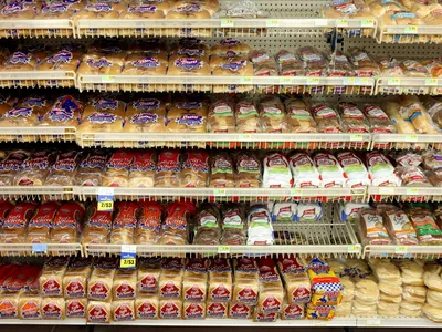 The bread aisle of an Iowa grocery store.