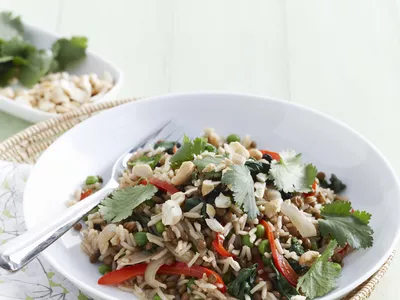 Plate of rice and lentil pilaf