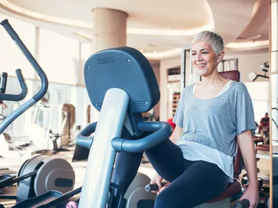 senior woman on a recumbant bike