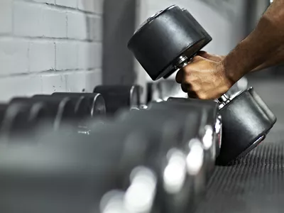 Dumbbells in a gym