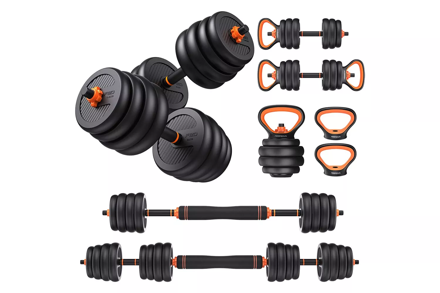 Amazon Feierdun 4-in-1 Adjustable Dumbbell Set With Connector Barbell