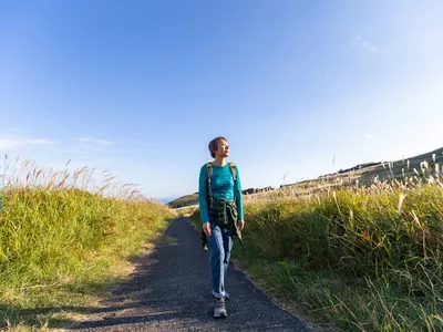 woman hiking in mountains