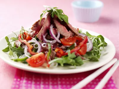 steak and salad