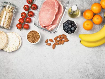 Diet food. Various ingredients with low fodmap content. Therapeutic diet