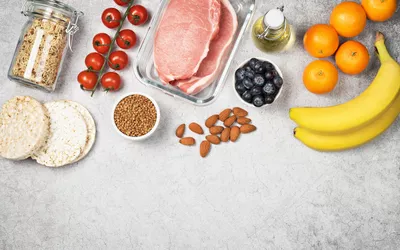 Diet food. Various ingredients with low fodmap content. Therapeutic diet