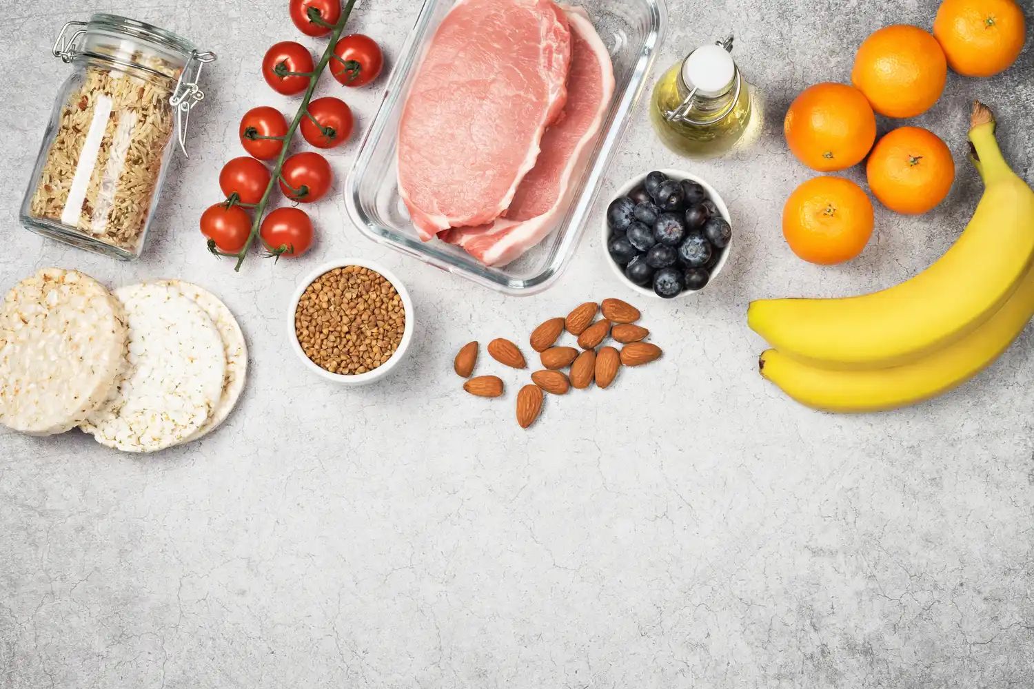 Diet food. Various ingredients with low fodmap content. Therapeutic diet