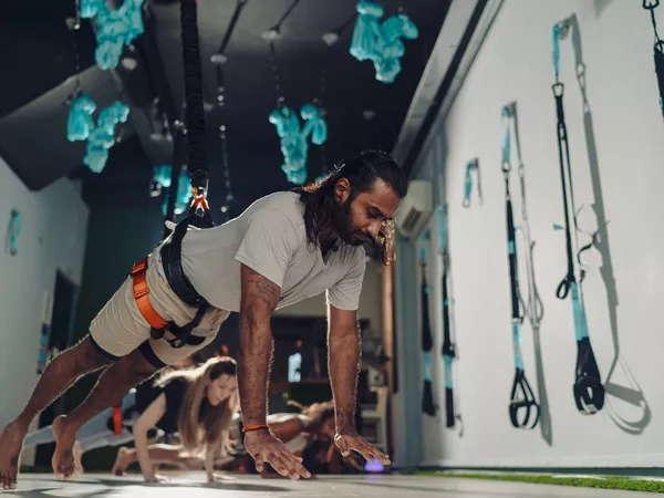 Man doing bungee fitness