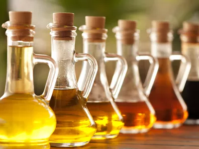 bottles of vinegar on a table