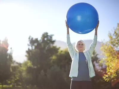 Older woman with exercise ball