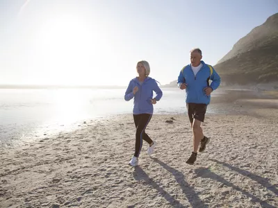 Older couple running