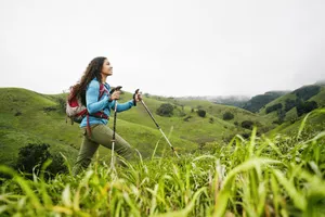 Women hiking with walking poles