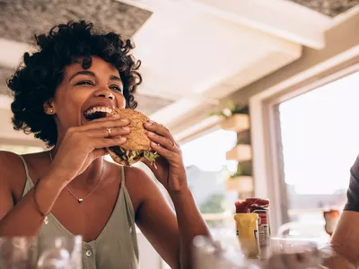 Woman eating a sandwich 