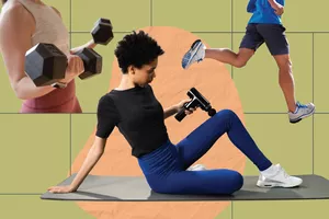 Woman using a massage gun