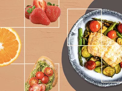 1700 calorie diet meal plan with salmon, strawberries, orange, and avocado toast