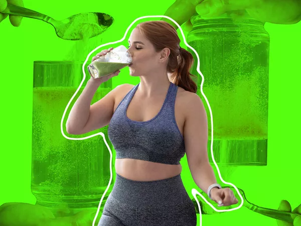 Woman drinking supplements in water