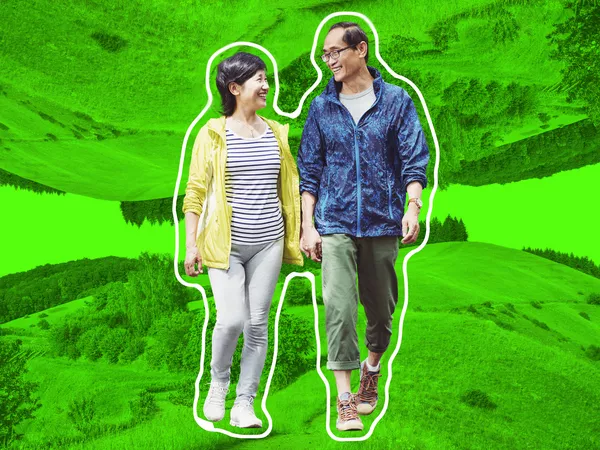 man and woman walking outside 