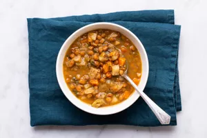 Frozen soup on a kitchen towel