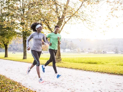 Friends running in the park