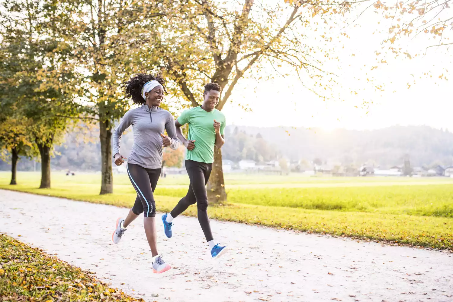 Friends running in the park