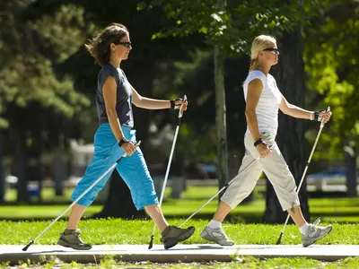 Two Women Nordic Walking
