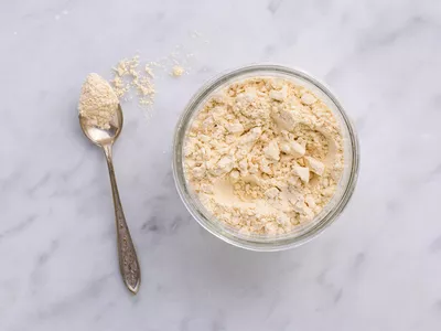 powdered peanut butter in bowl with spoon