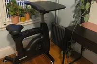 Flexispot Home Office Height Adjustable Cycle Desk Bike set up in front of plants and window