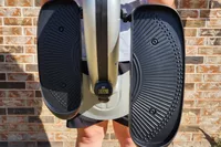 A closeup of the Stamina InMotion E1000 Compact Strider's foot pedals