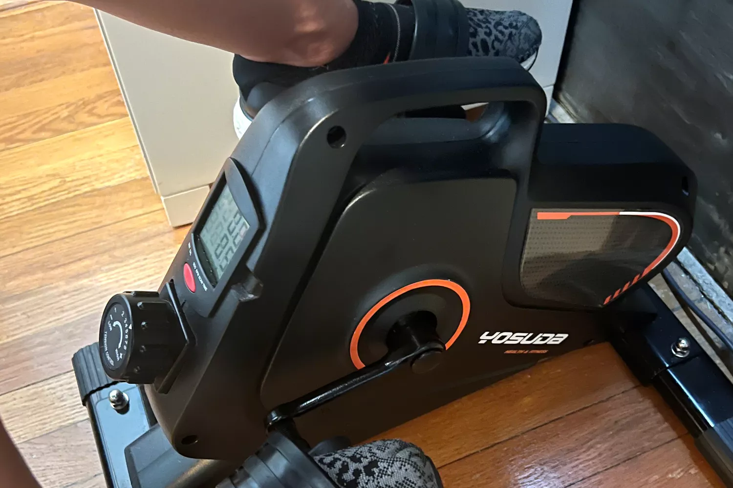 Close-up of person pedaling YOSUDA Indoor Cycling Bike