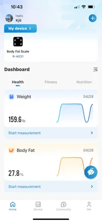 The information on the Renpho Elis Nova Smart Scale app