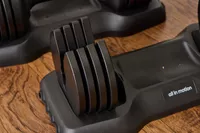 The All in Motion 25 lb Adjustable Dumbbell weight attachments and base