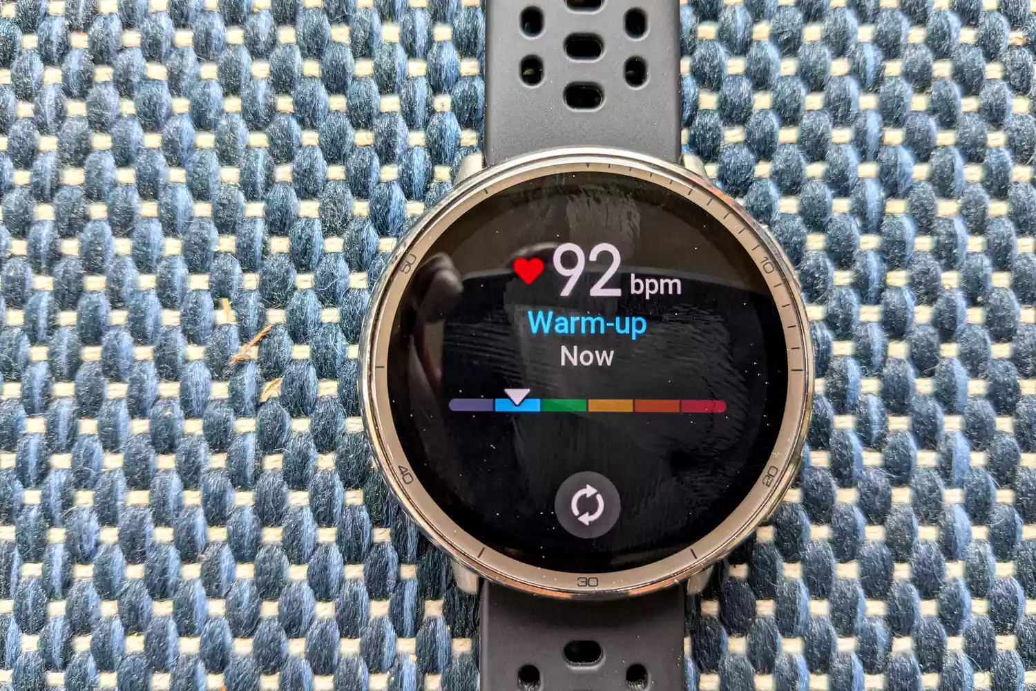 The heart monitor display on the Amazfit Active 2 Smartwatch