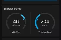 The exercise status on the Amazfit Balance Smart Watch app