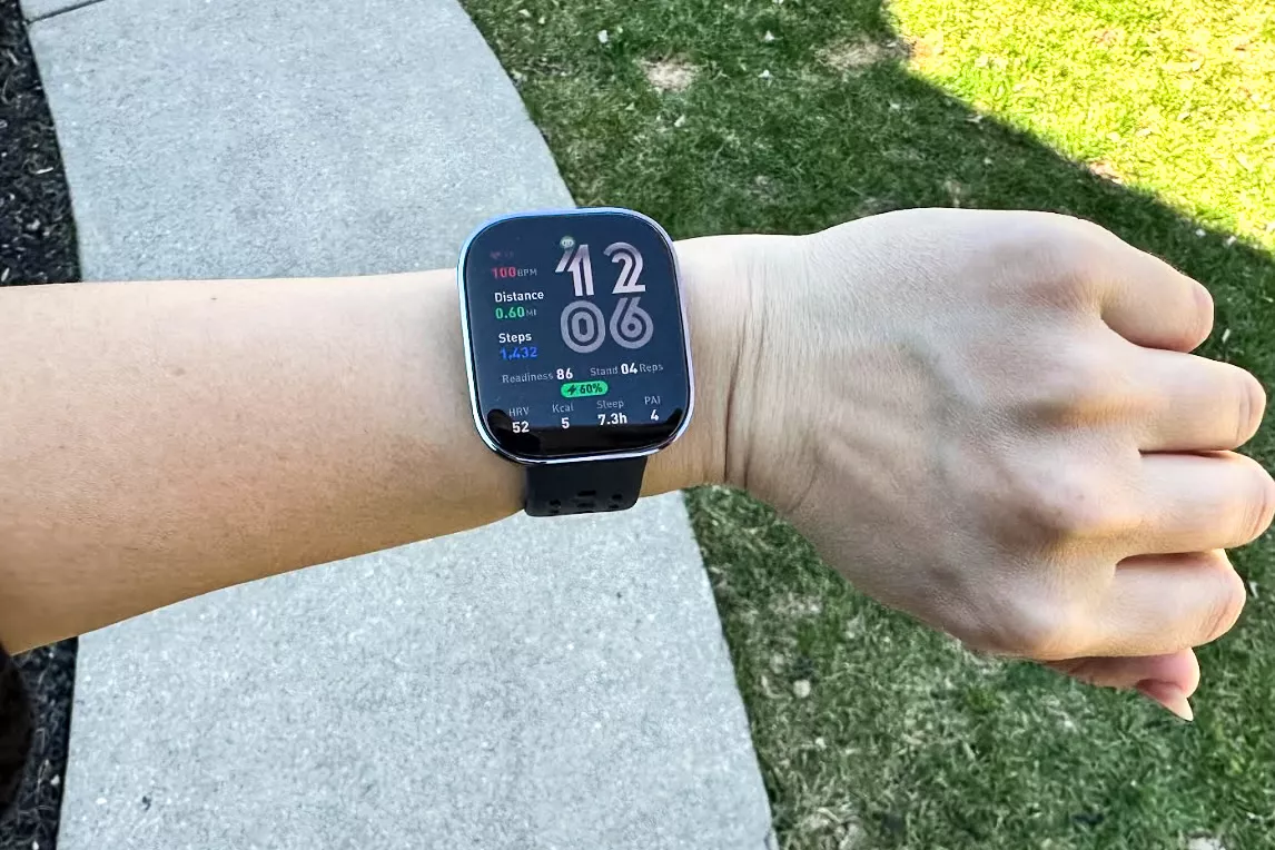 A person wears the Amazfit Bip 6 Smartwatch