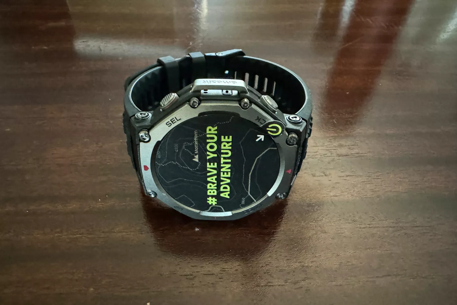 The Amazfit T-Rex 3 Smartwatch on a wooden table