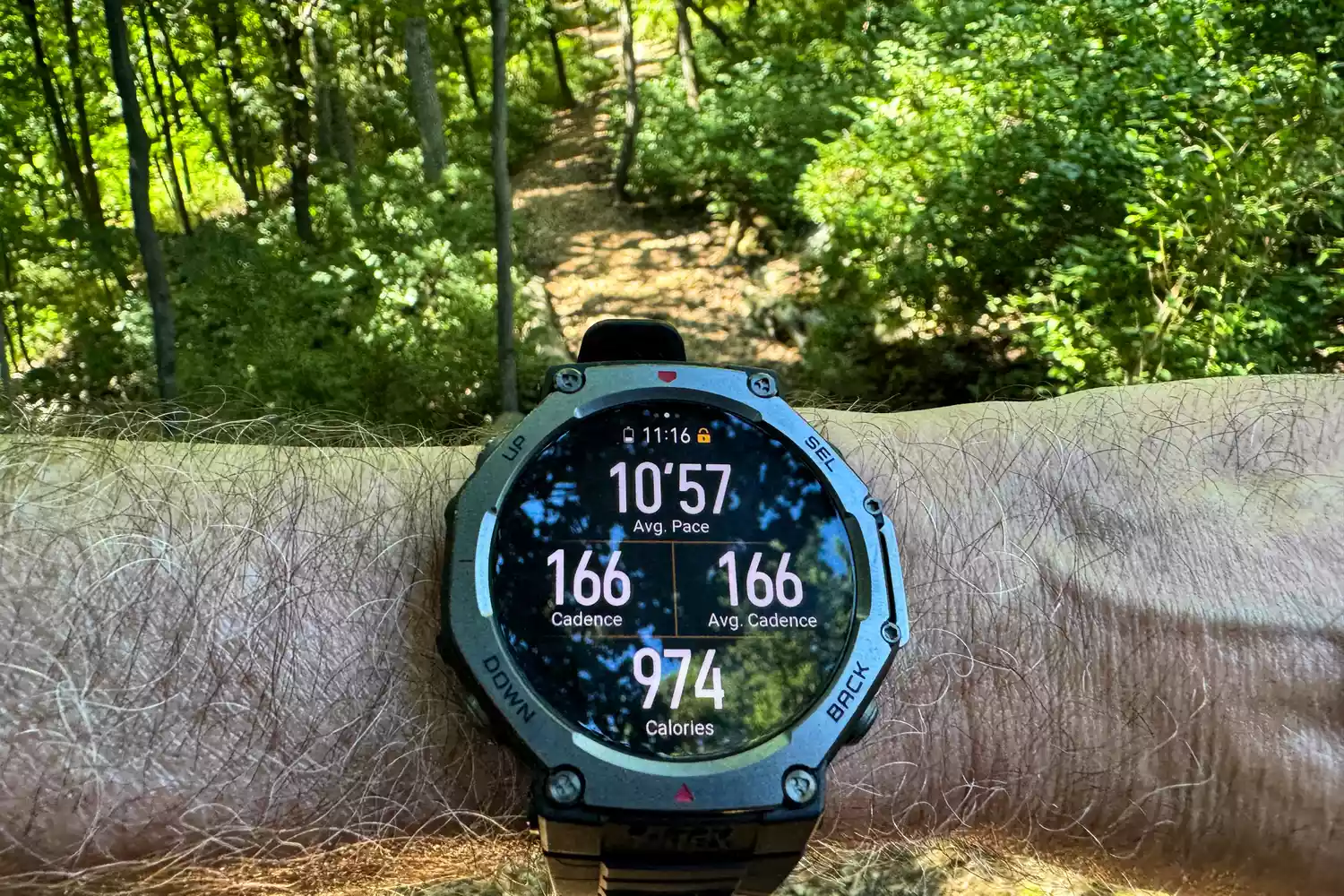 The digital display on the Amazfit T-Rex 3 Smartwatch
