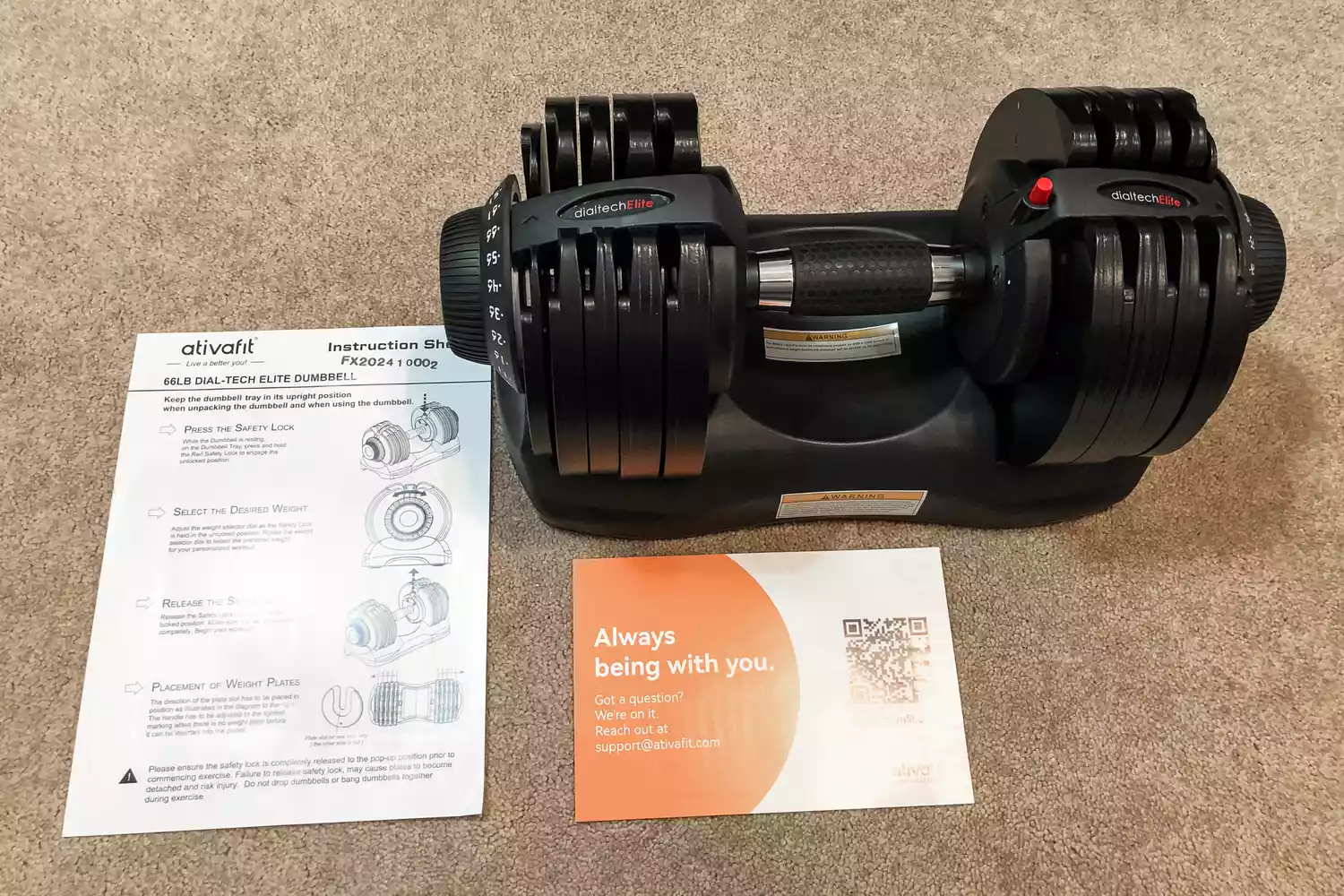 The Ativafit Adjustable Dumbbell Set with directions