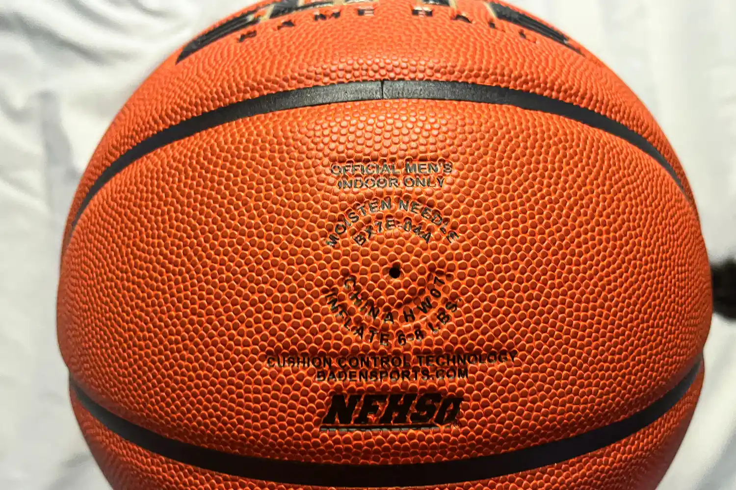 A close-up of the texture on the Baden Elite Game Basketball