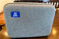 The brand name on a sticker on the Bob and Brad C2 Massage Gun storage case