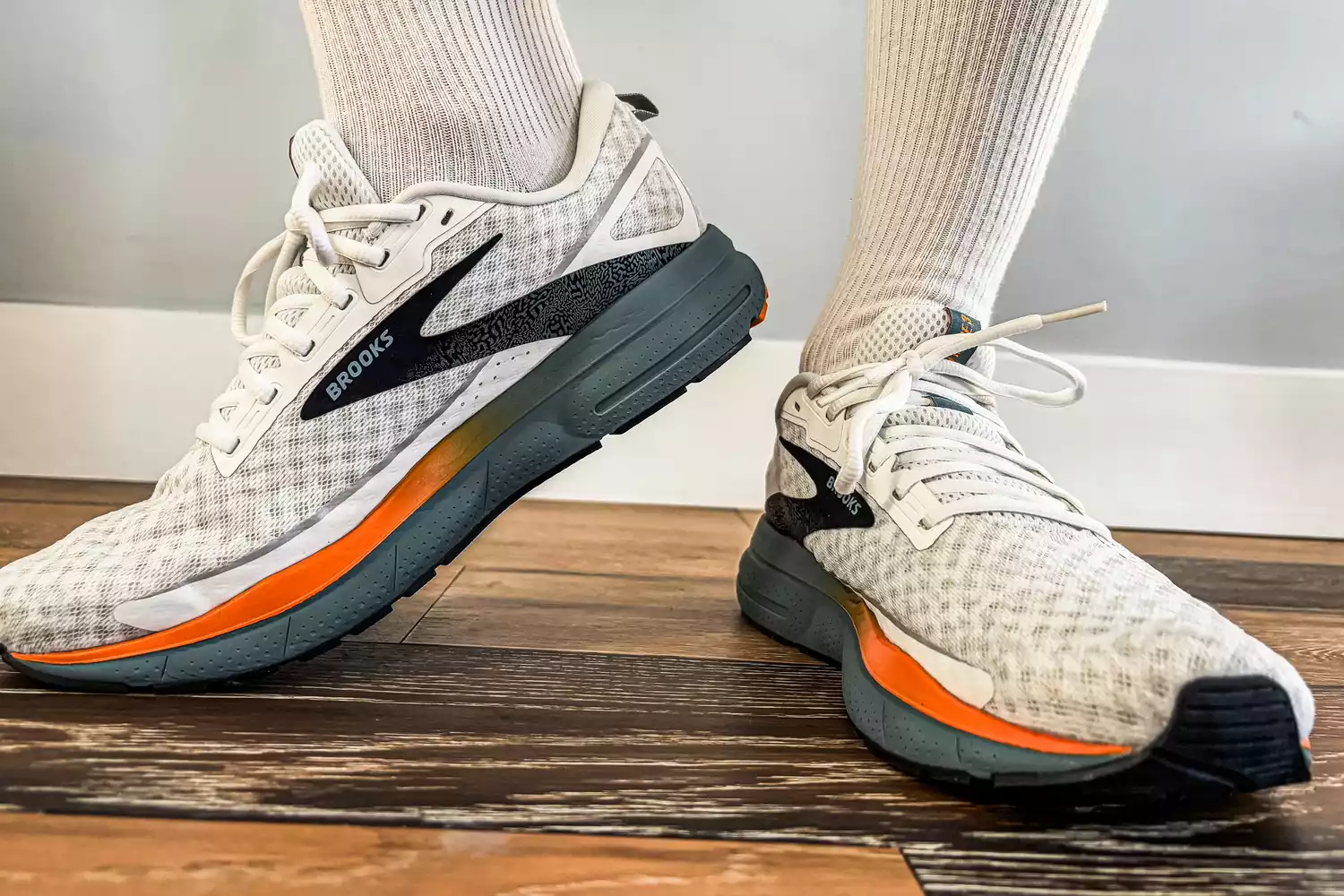 A front view of a person wearing the Brooks Men's Trace 3 Road Running Shoes