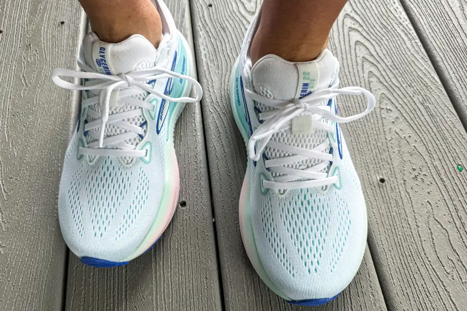 A front view of a person wearing Brooks Women's Glycerin GTS 22 Running Shoes