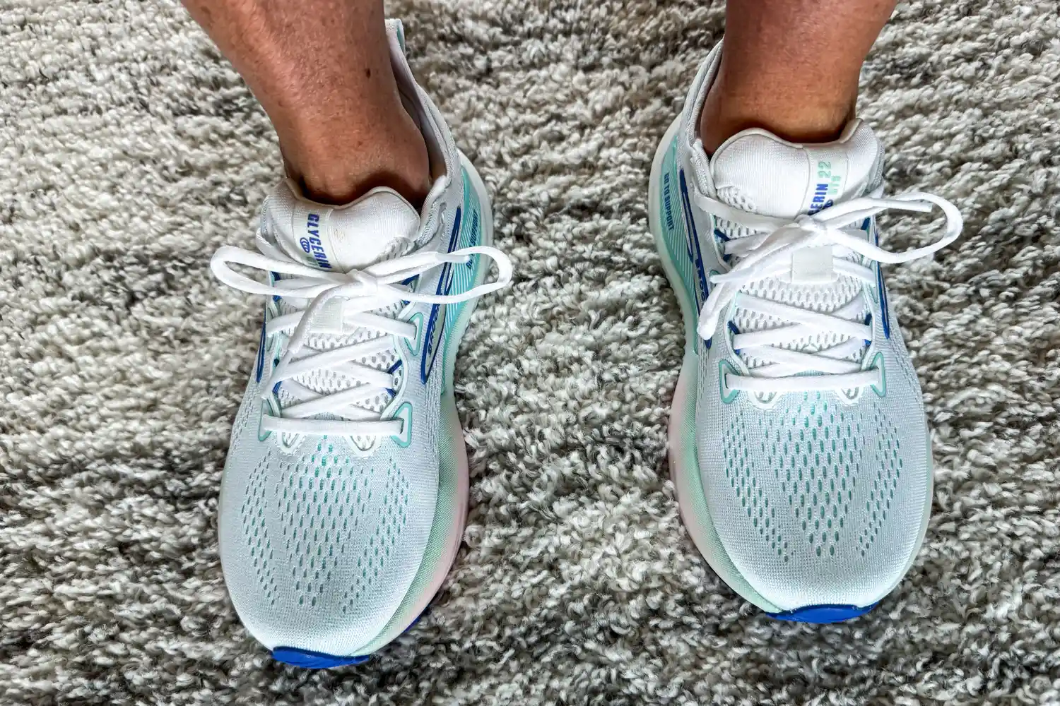 A person wearing the Brooks Women's Glycerin GTS 22 Running Shoes