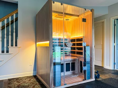 eThe Clearlight Sanctuary 2-Person Full-Spectrum Infrared Sauna after assembly
