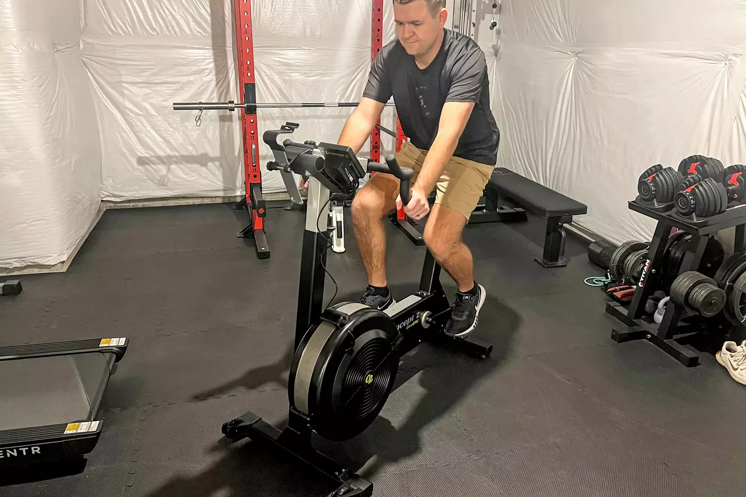 A person exercises on the Concept2 Bike Erg