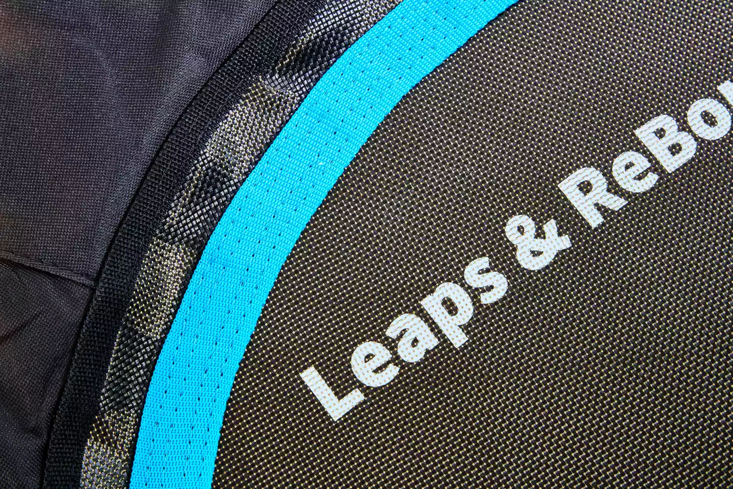 A close-up of the logo on the Leaps and Rebounds Mini Fitness Trampoline and Rebounder