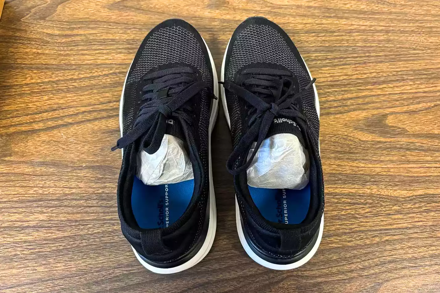 An overhead view of unworn Dr. Scholl's Women's Feel Support Lace Up Sneakers