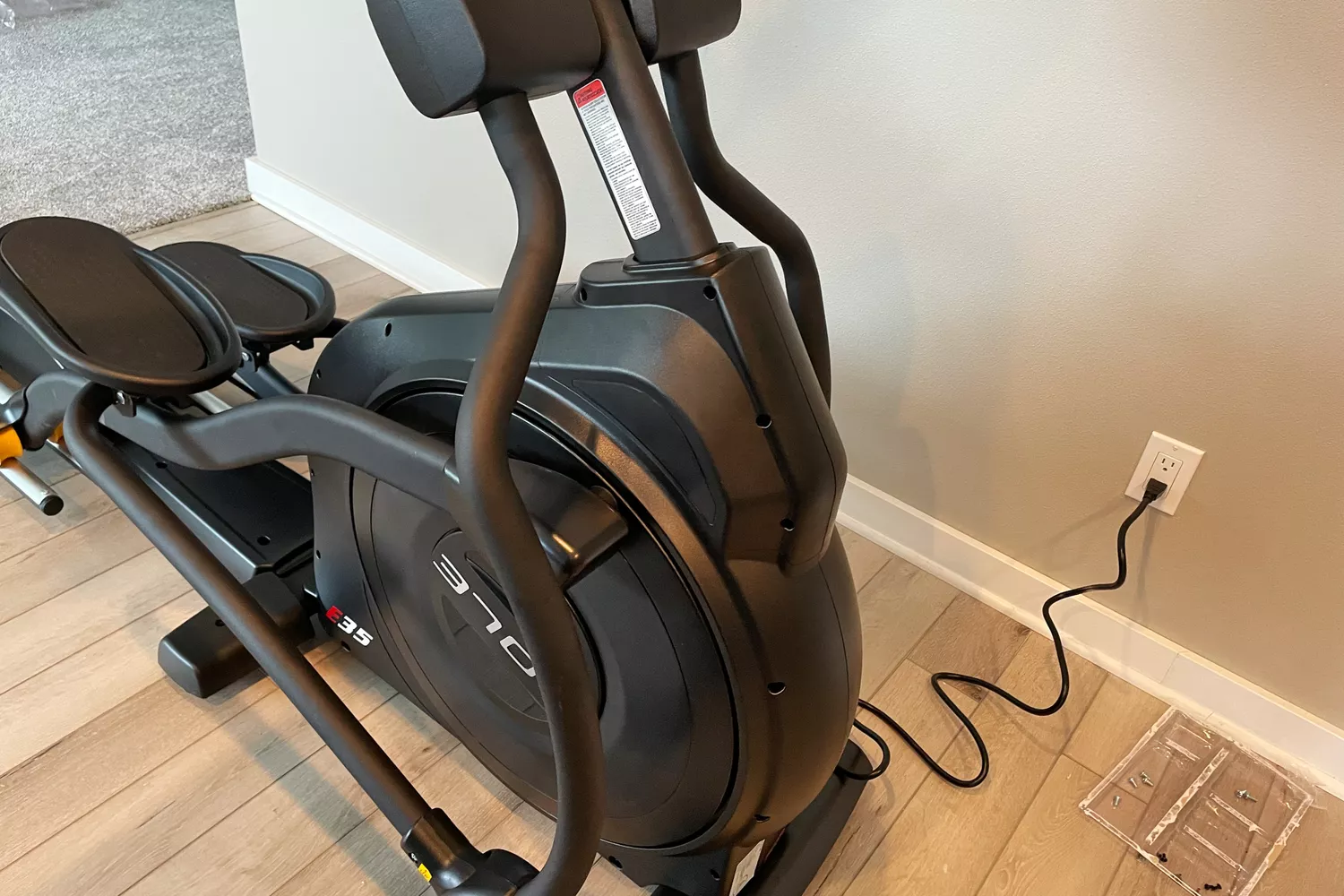 The Sole E35 Elliptical plugged into an outlet