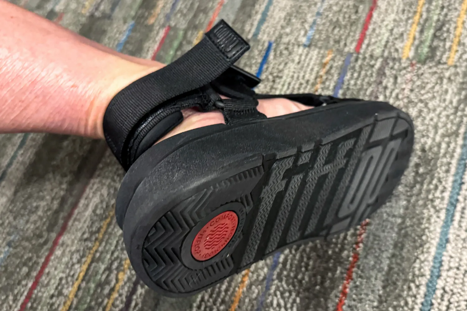 The treads and heel strap on the FitFlop Women's GEN-FF Adjustable Webbing/Leather Back-Strap Sandals