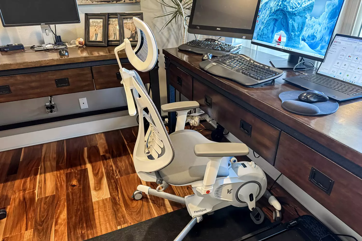 The Flexispot Deskbike V6 Pro assembled at a desk