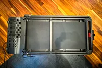 The GoPlus 2 in 1 Folding Treadmill folded on a wooden floor