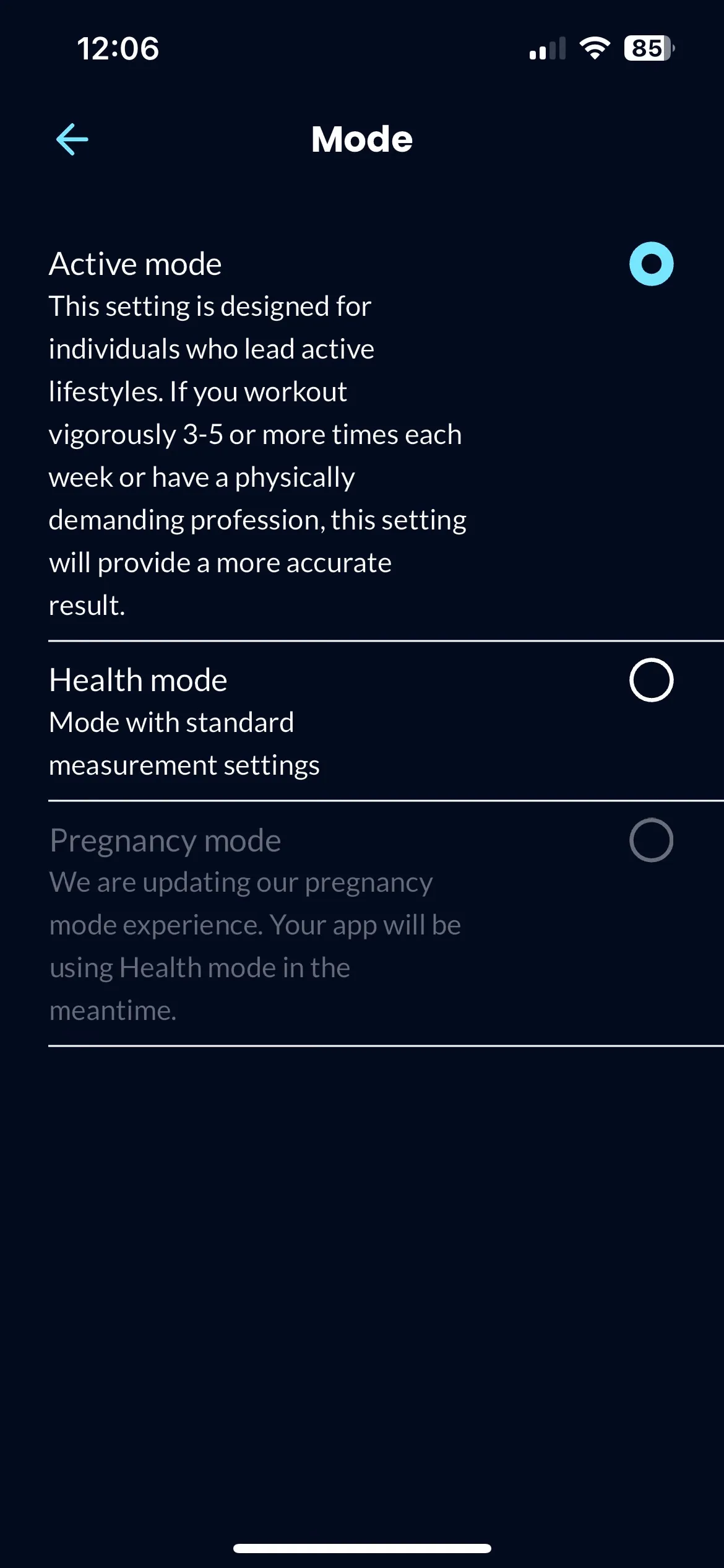 A screen on the HumeHealth The Body Pod app 